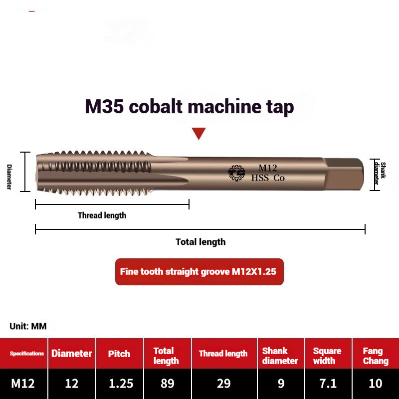 1104-M35 Cobalt straight flute tap machine tapping stainless steel special high-speed steel tapping coarse teeth spiral apex Shandong Denso Pricision Tools Co.,Ltd.
